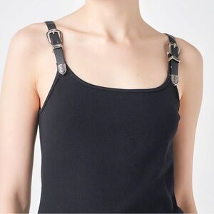 GREY LAB Black Tank Top with western leather Buckle Straps country concert